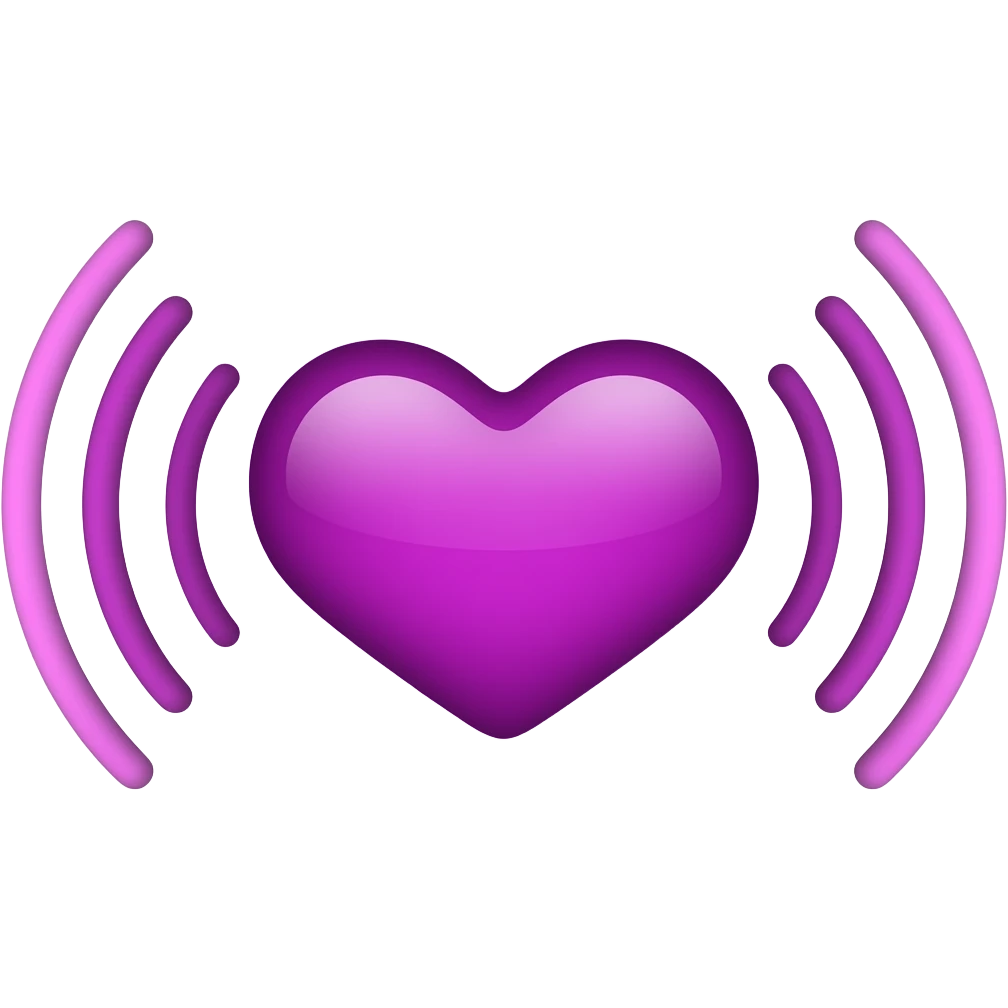 bright purple heart And radio signals from the heart emoji