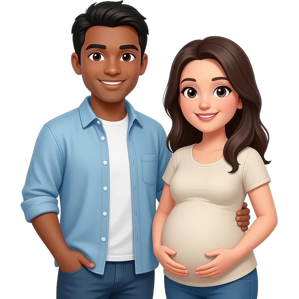 Pregnant medium dark man; with partner emoji
