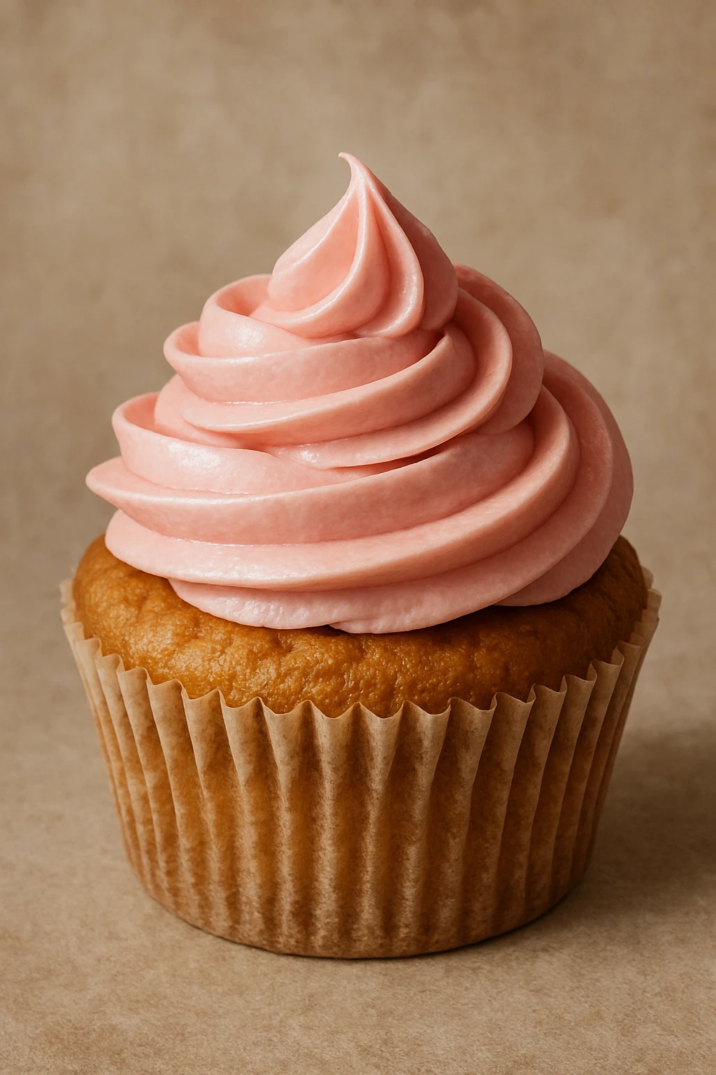 detailed realistic cupcake with pink icing, no text emoji