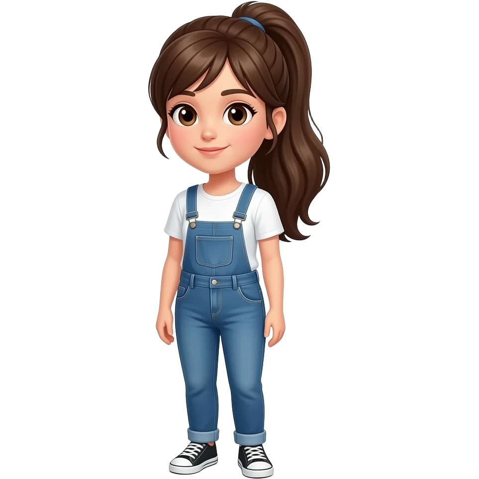 Long hair, brunette, brown eyes with a ponytail, full body picture emoji