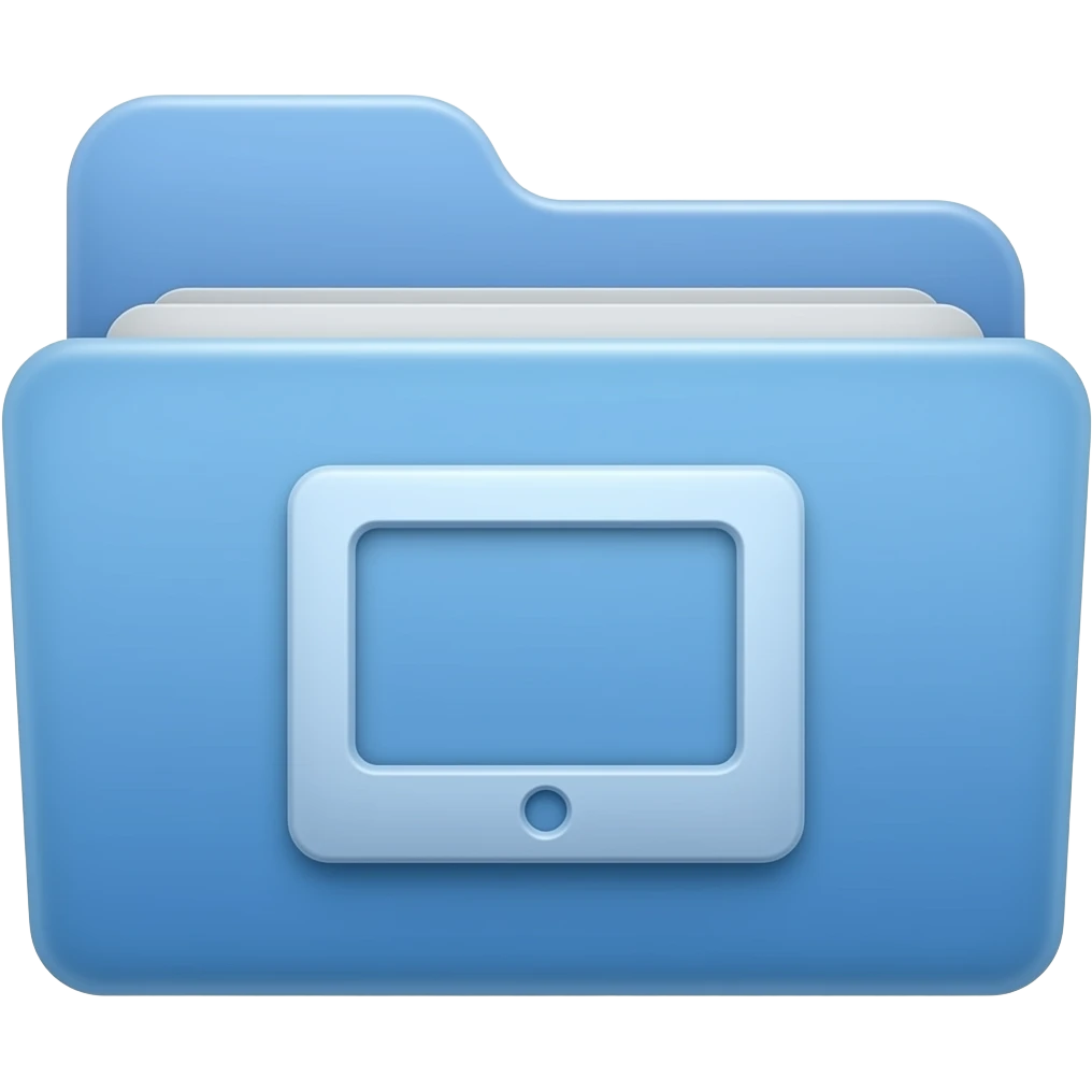 Overlay: Light blue folder with a screen/layer icon. emoji