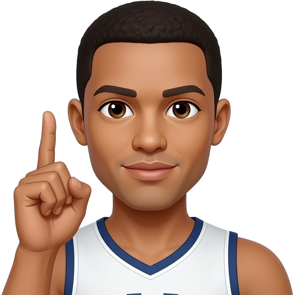 Make the mans skin light brown and a basketball player with his first and second fingers held up to his right ear and his thumb held on his lips like a phone emoji