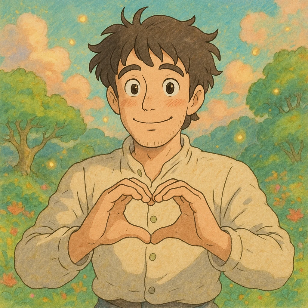 A man with heart shaped hands emoji