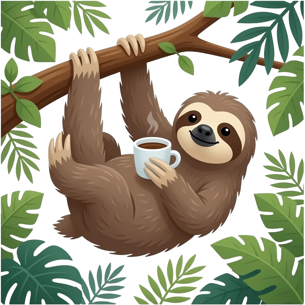 sloth tree drink coffee hanging emoji