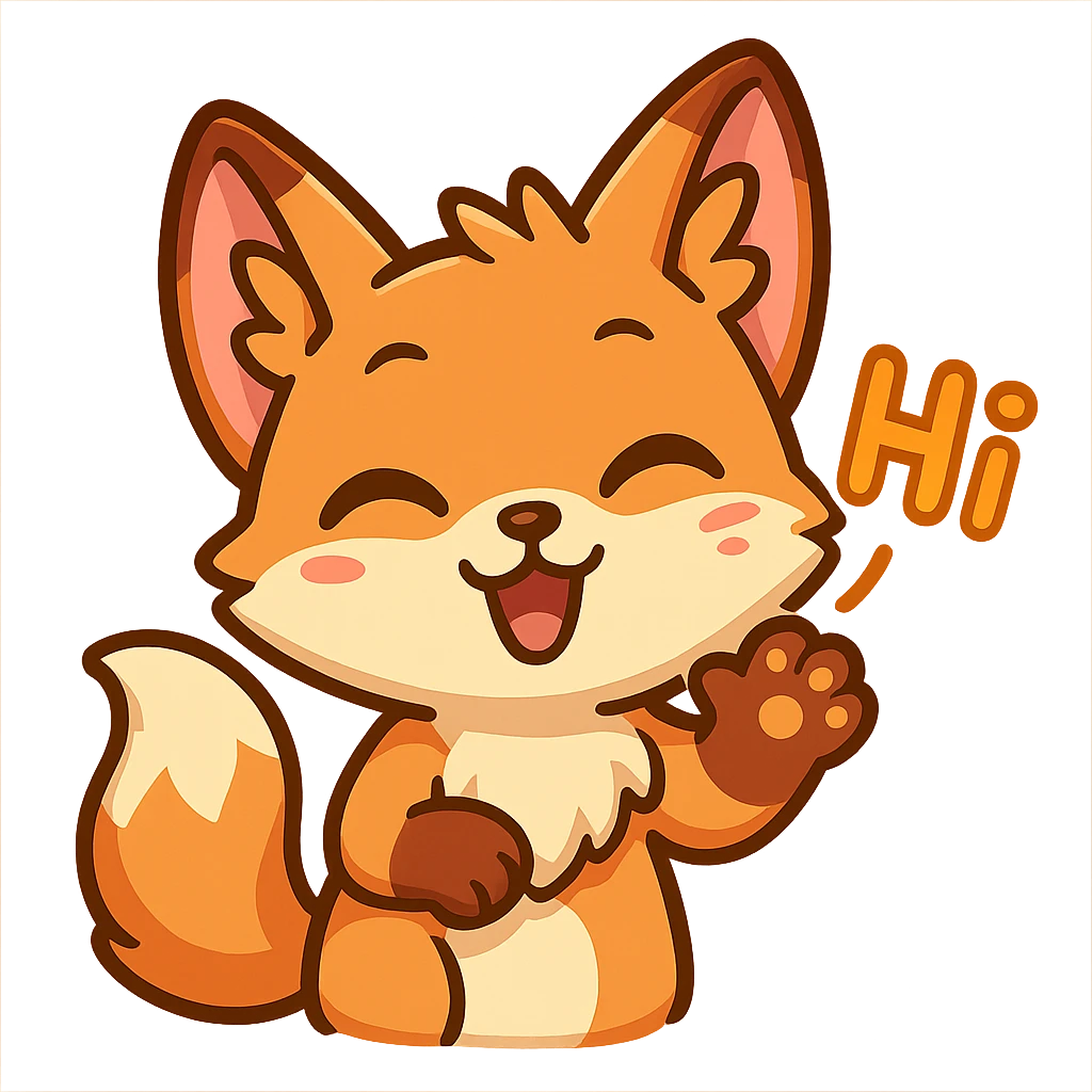 cute and expressive fox emote for twitch saying Hi, vibrant and playful style emoji