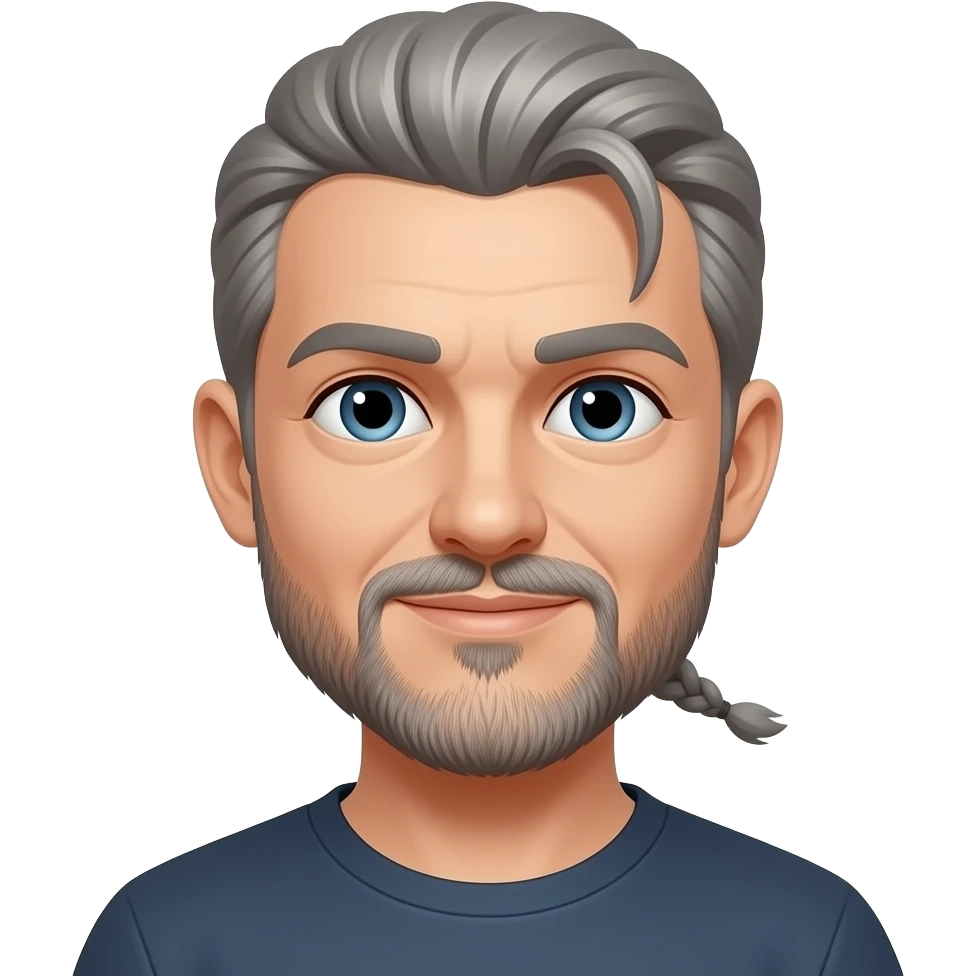 Man with gray braid ponytail, mustache and goatee emoji