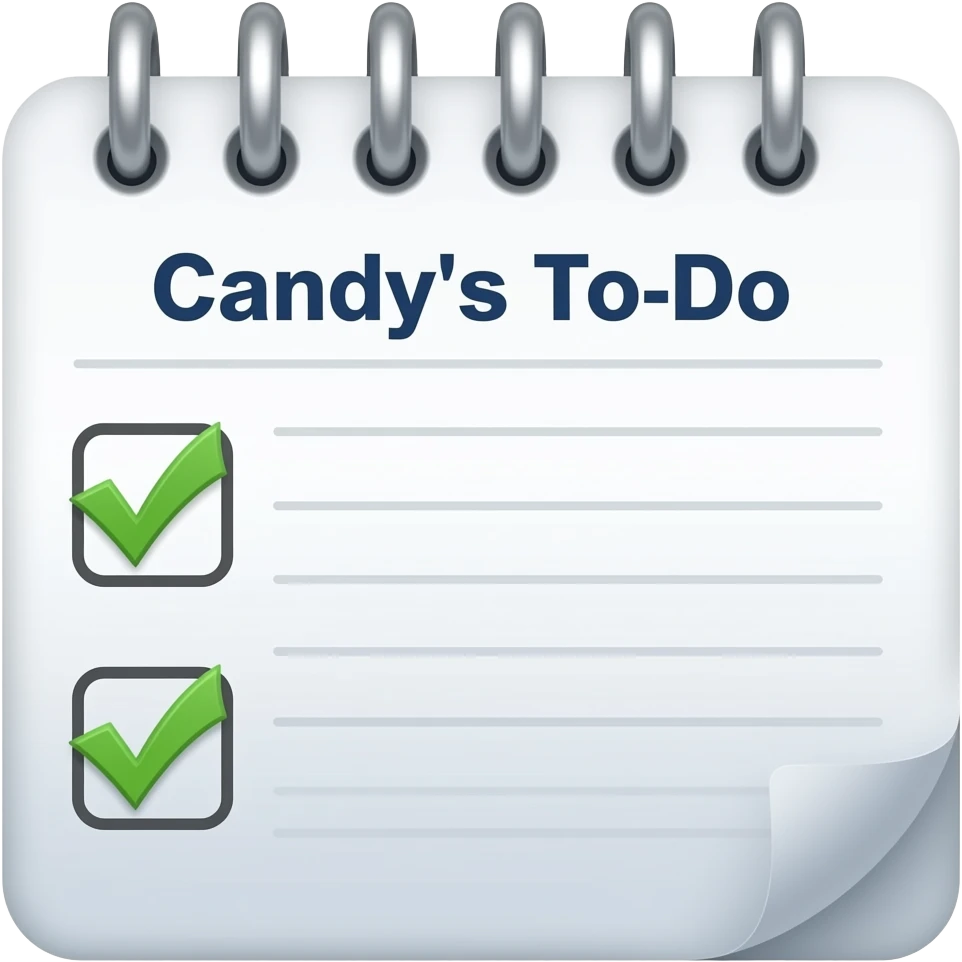 to-do list with Candy's To-Do as the title and two items checked off emoji