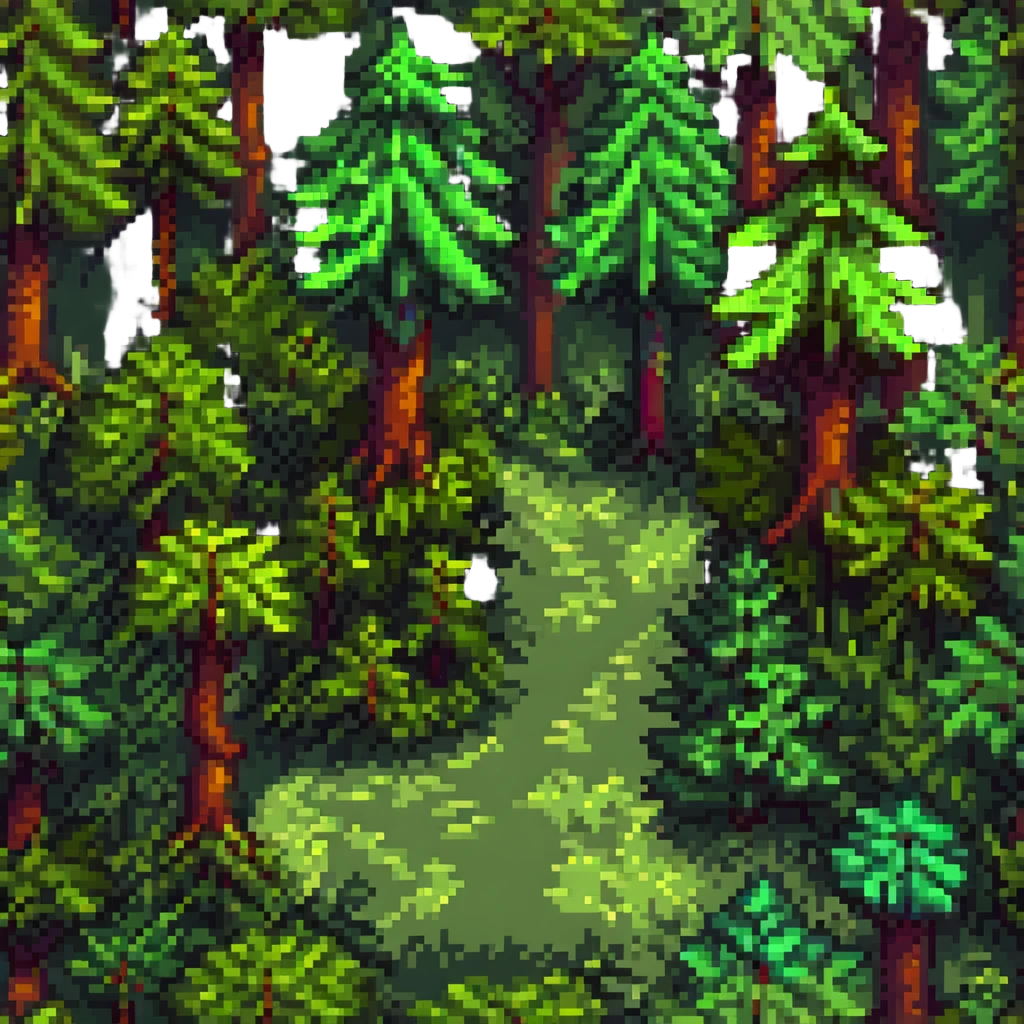 a pixel art forest with dense trees and a small clearing emoji