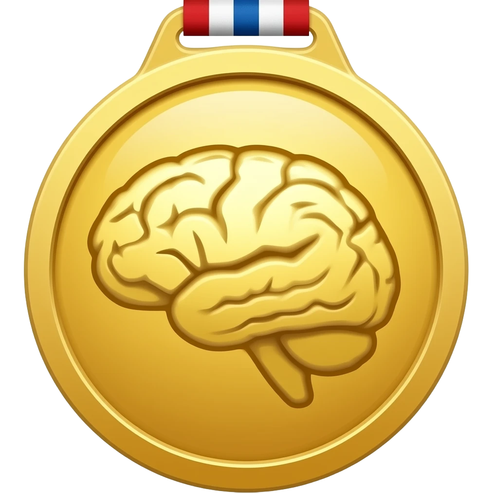 A golden medal with a glossy finish, featuring a central gold brain symbol. emoji