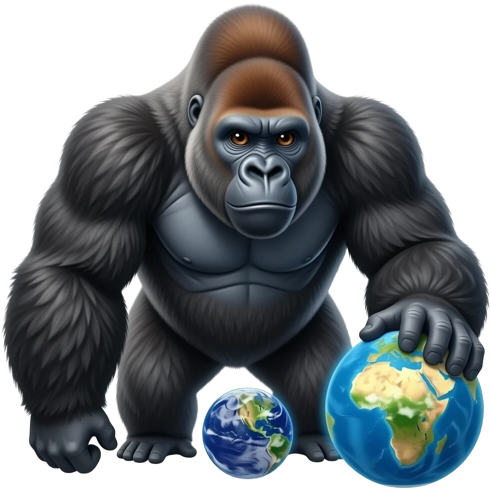 Faza um gorila muito grade e ele ta na galaxia e encarando o planeta terra emoji