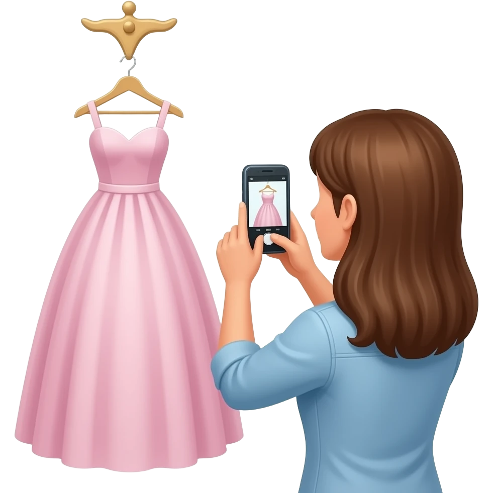 a women taking photo to a hanging dress emoji