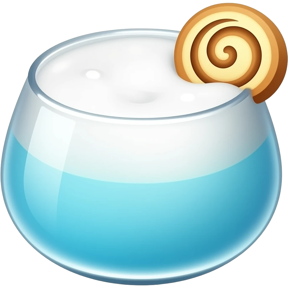 cinamonroll the sanrio character themed white and light blue colored cocktail with actual illustration of cinamonroll as a garnish emoji