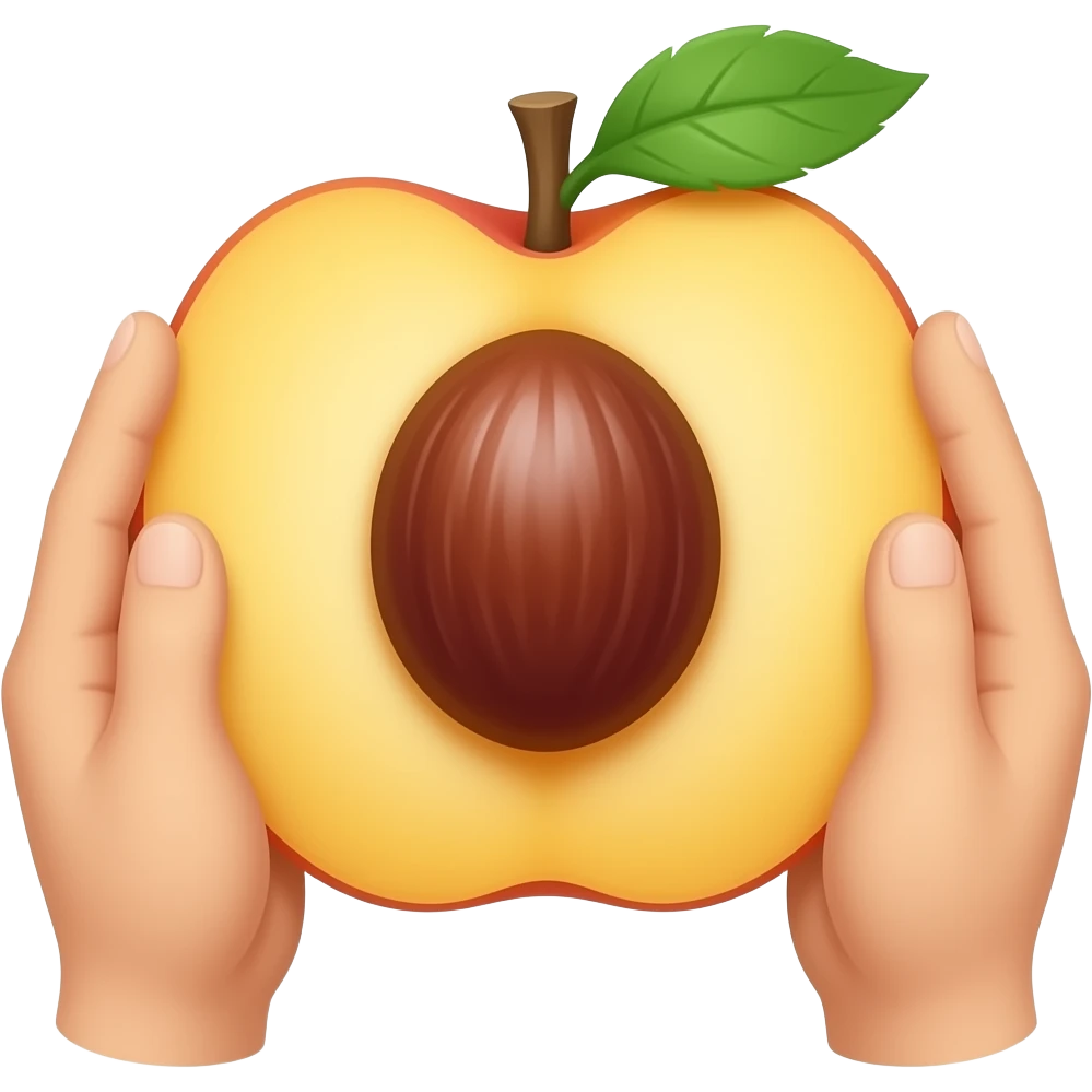 Mache ein Pfirsich mit einem runden Loch In der mitt der Pfirsich-Spalte und es soll tief aber nicht durch den Pfirsich gehen, der Pfirsich wird an den Seiten von zwei Händen gehalten emoji