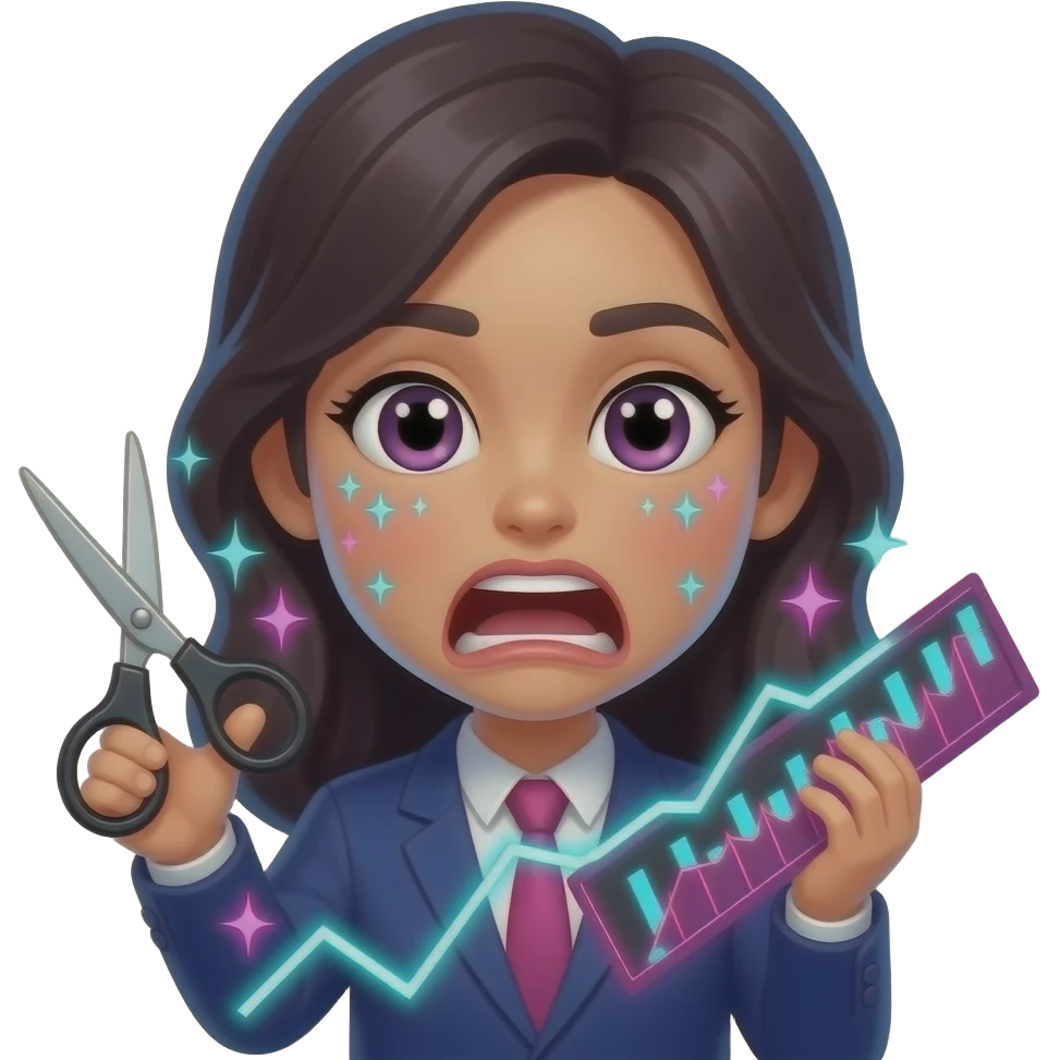 Emoji showing video editing magic, wow face with sparkles, scissors or timeline elements, glowing effects, dramatic transformation, vibrant neon, social media style emoji