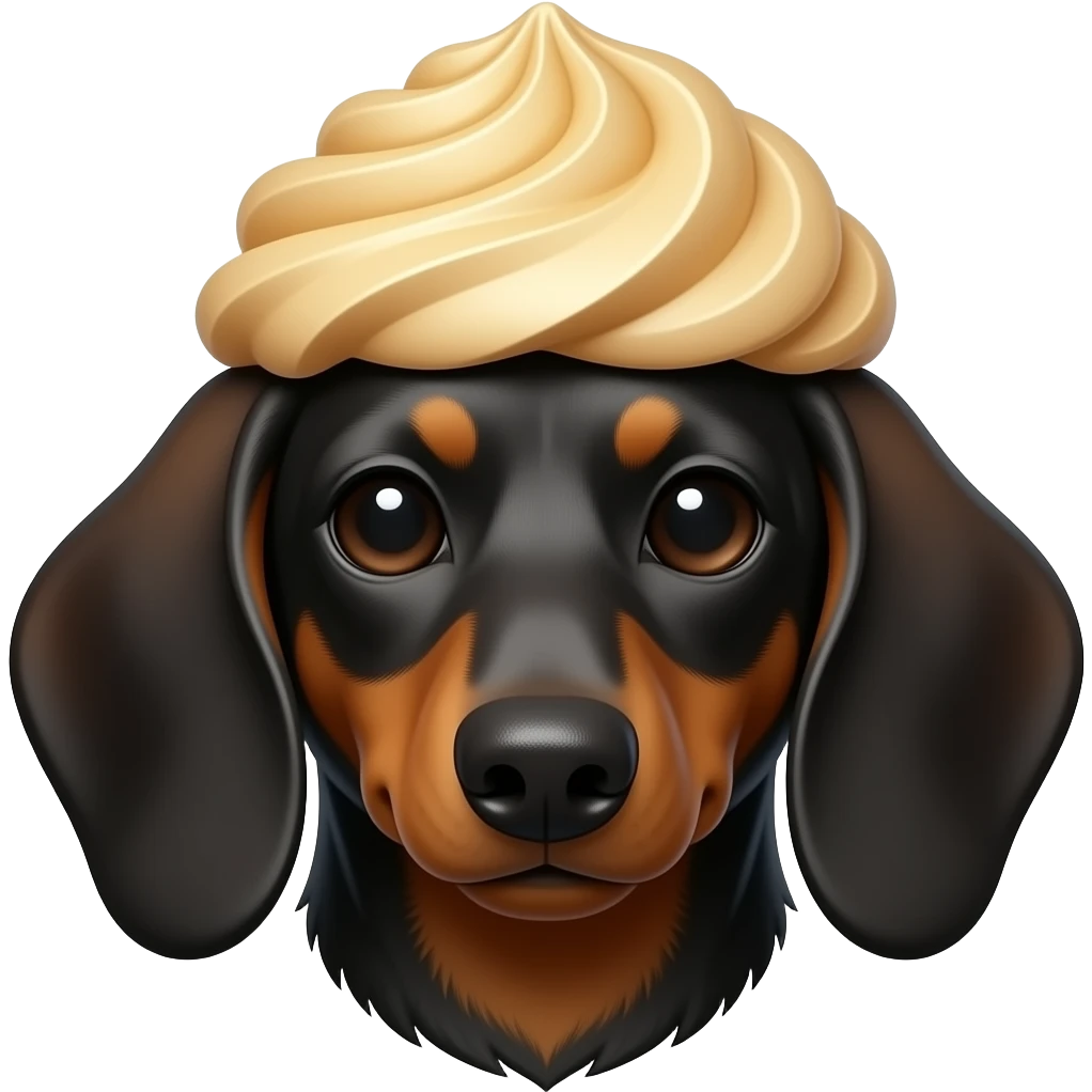 Long-haired dachshund head with black/brown fur wearing muffin costume emoji