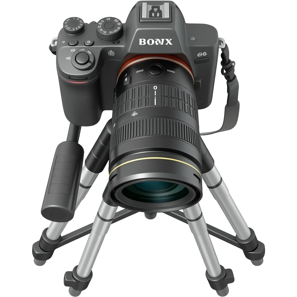 Sony camera on heavy-duty tall tripod Looking straight ahead top down emoji