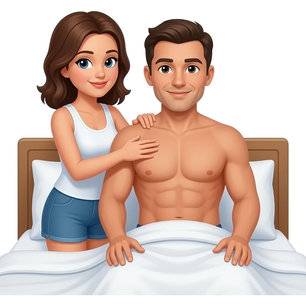 A woman massages full body of a man In bedroom emoji