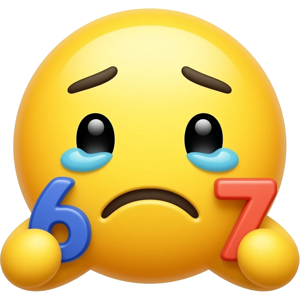 crying yellow emoji holding 6 and 7 numbers emoji