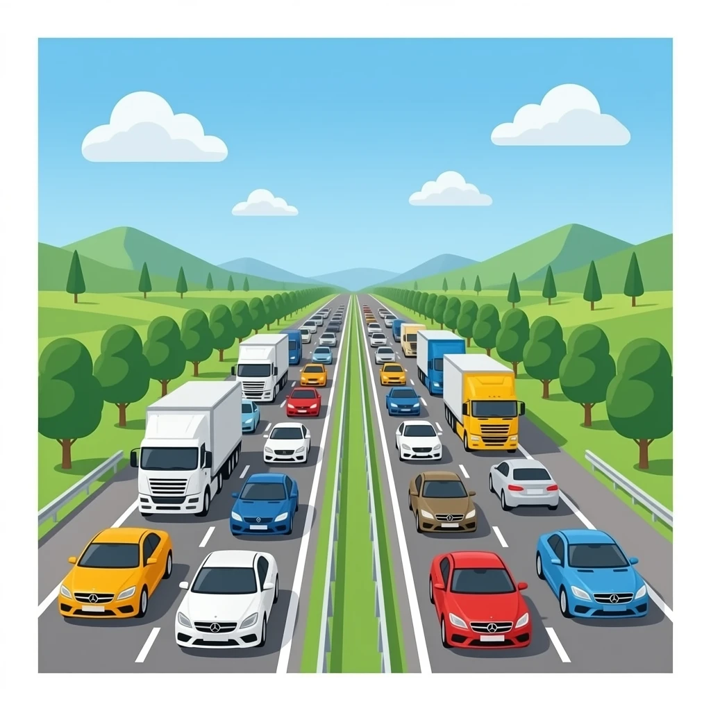 Highway full of cars trucks and vans luxury cars emoji