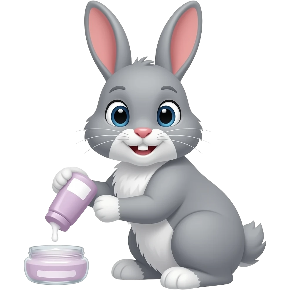 grey Bunny putting on lotion. emoji