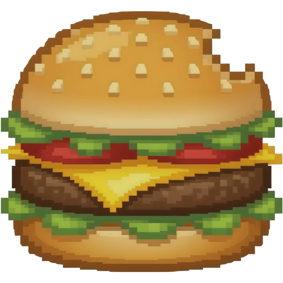 low bit pixelated burger with bite taken out of it emoji