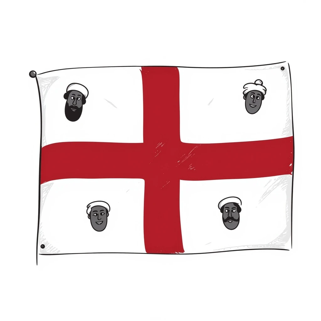 hand-drawn sketch of the flag of Sardinia with a red cross and four Moors' heads emoji