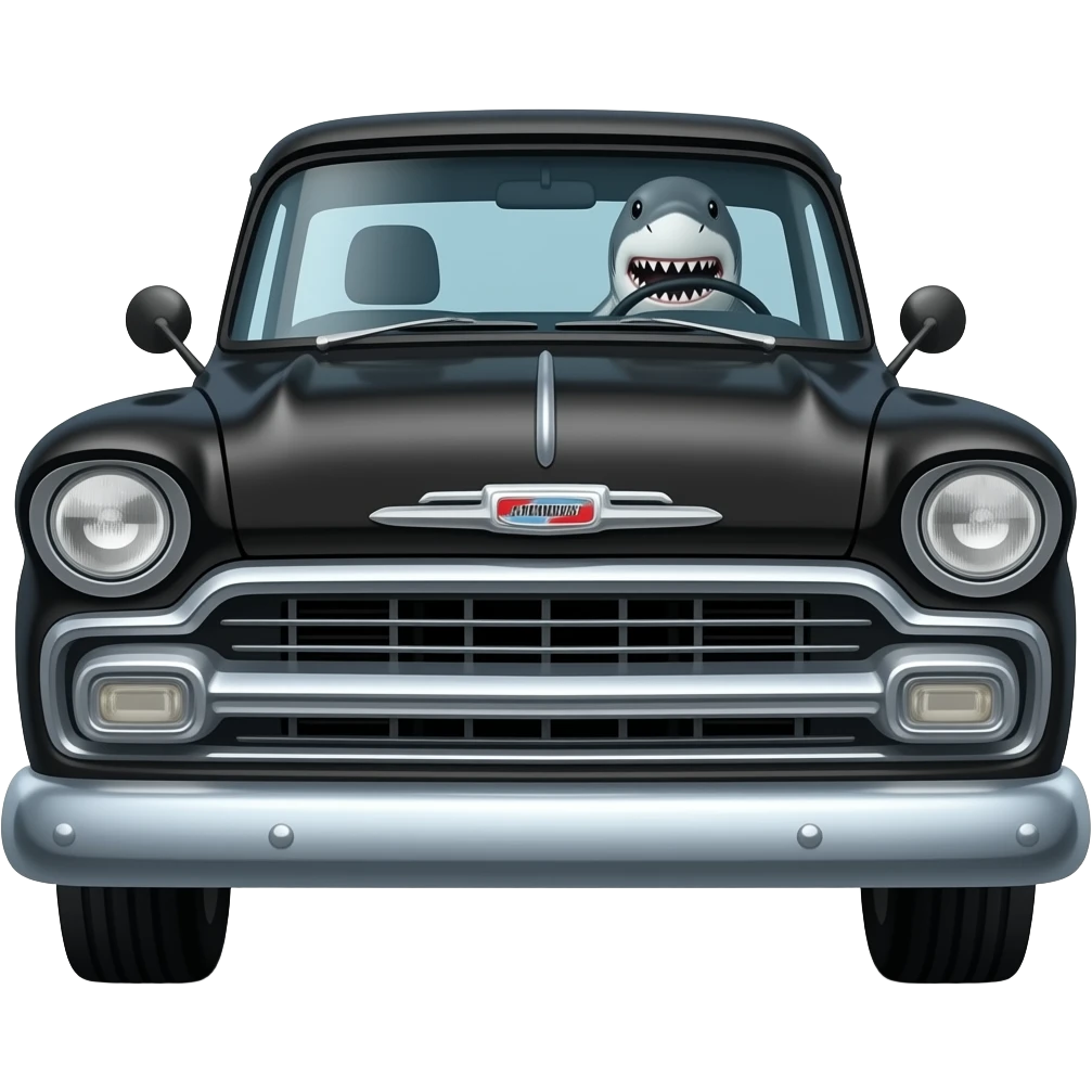 shark driving black 55 chevy emoji