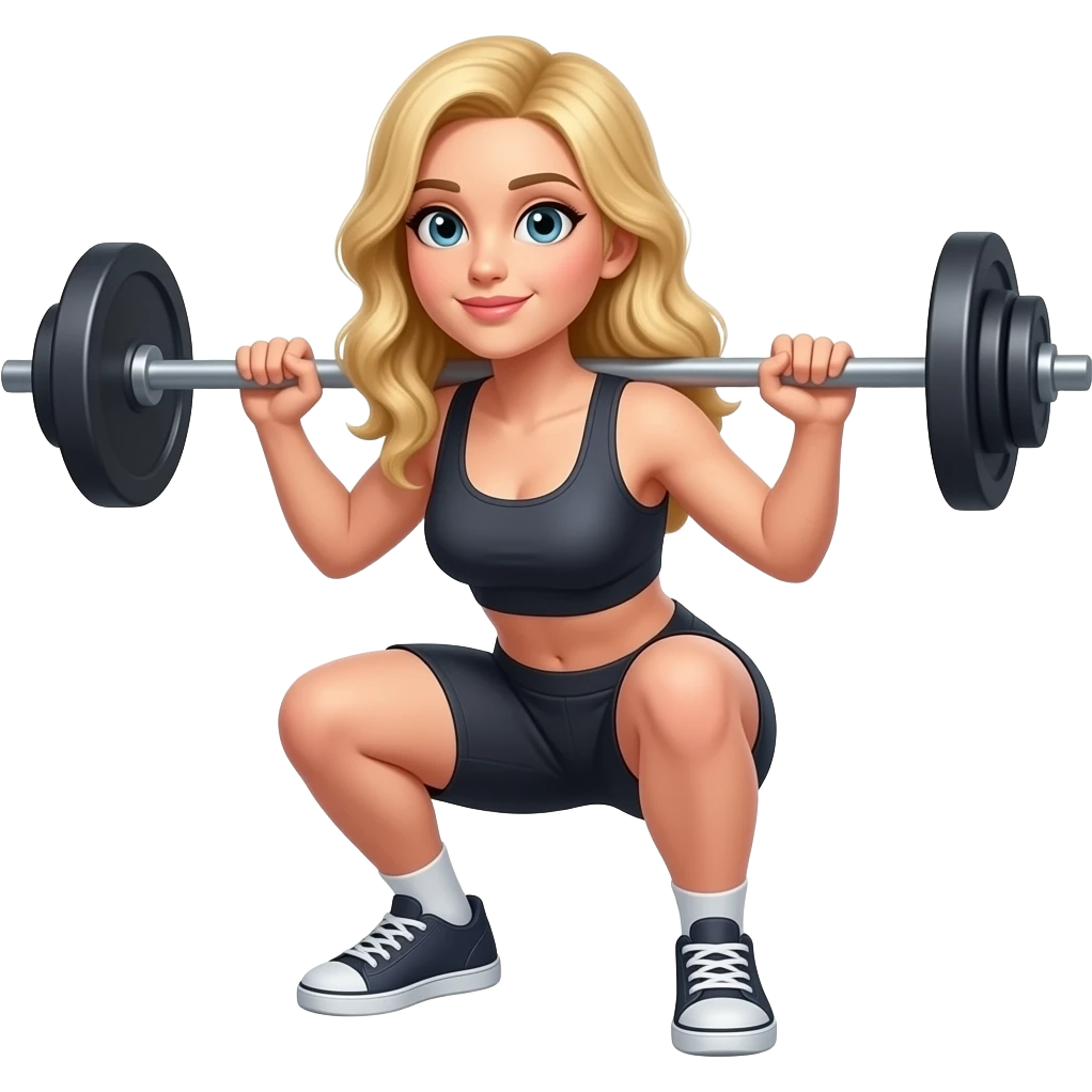 blond long hair female doing squats with a barbell emoji