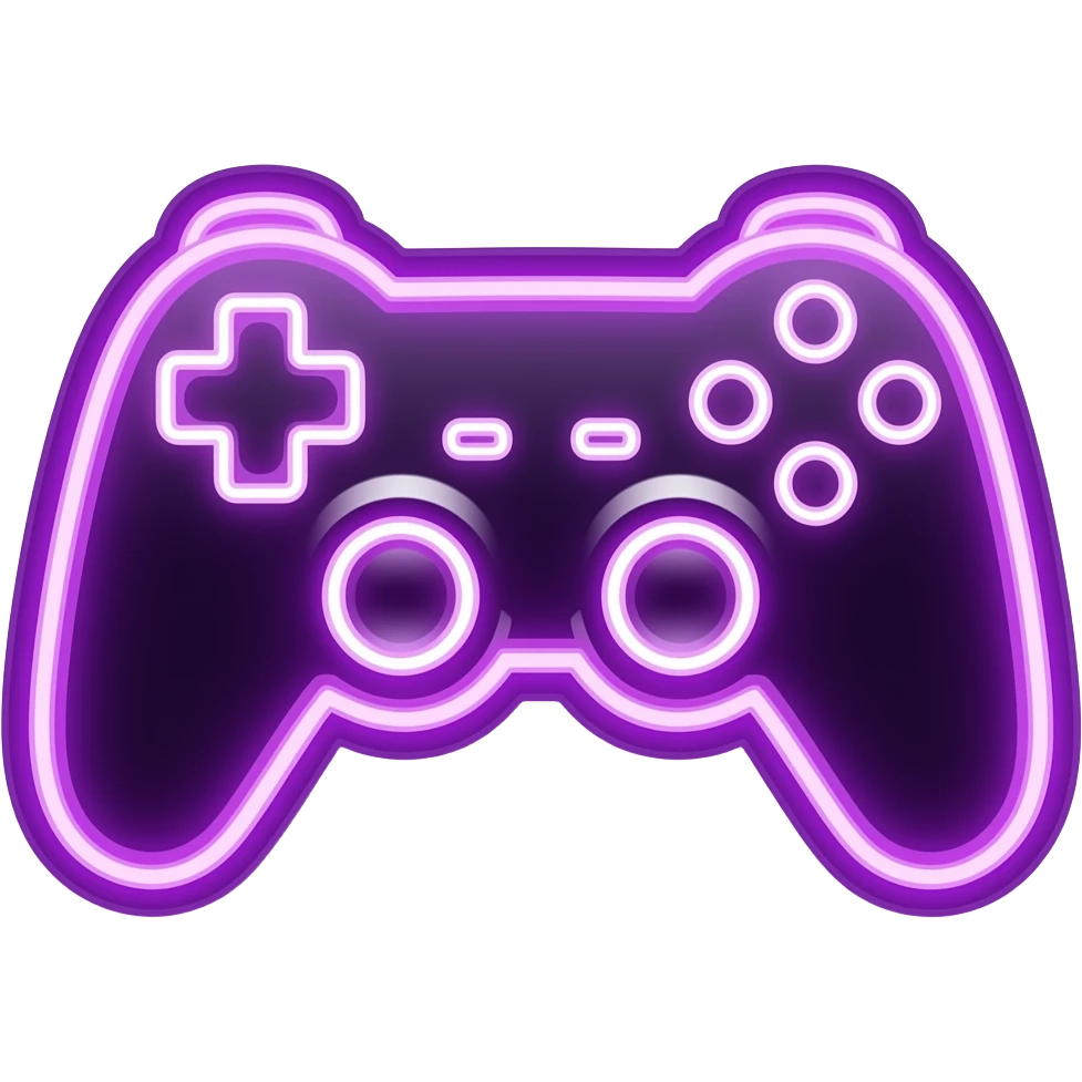 3D emoji style, glossy surface, soft shadows, white background, centered, no text, game controller made from neon lights, purple and neon tones, no defined gender emoji