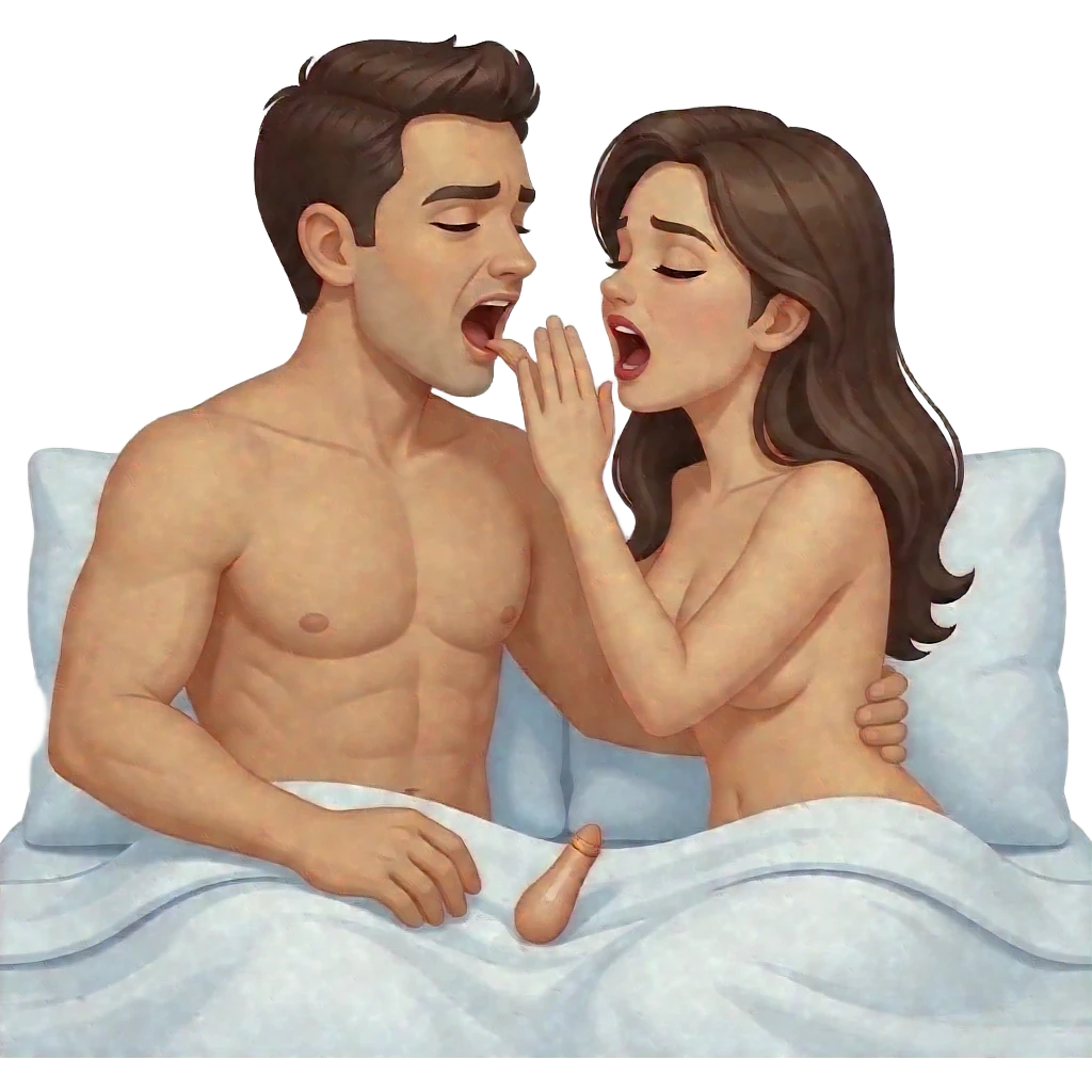 Man and woman on the bed they moaning, both naked like you can see the inch of the penis inside the vagina and they fuck hard emoji