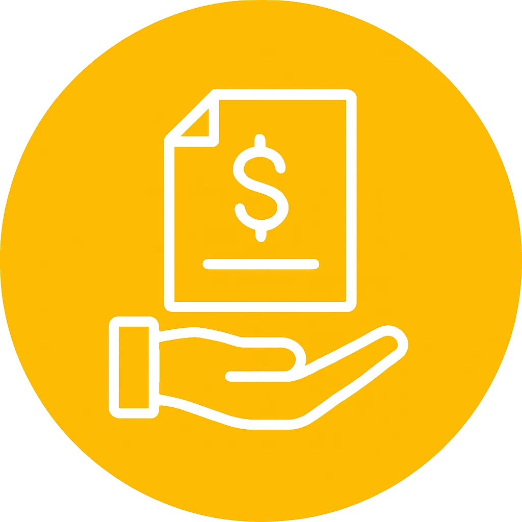 An icon with yellow background, white inner lines, meaning Finance, request to pay emoji