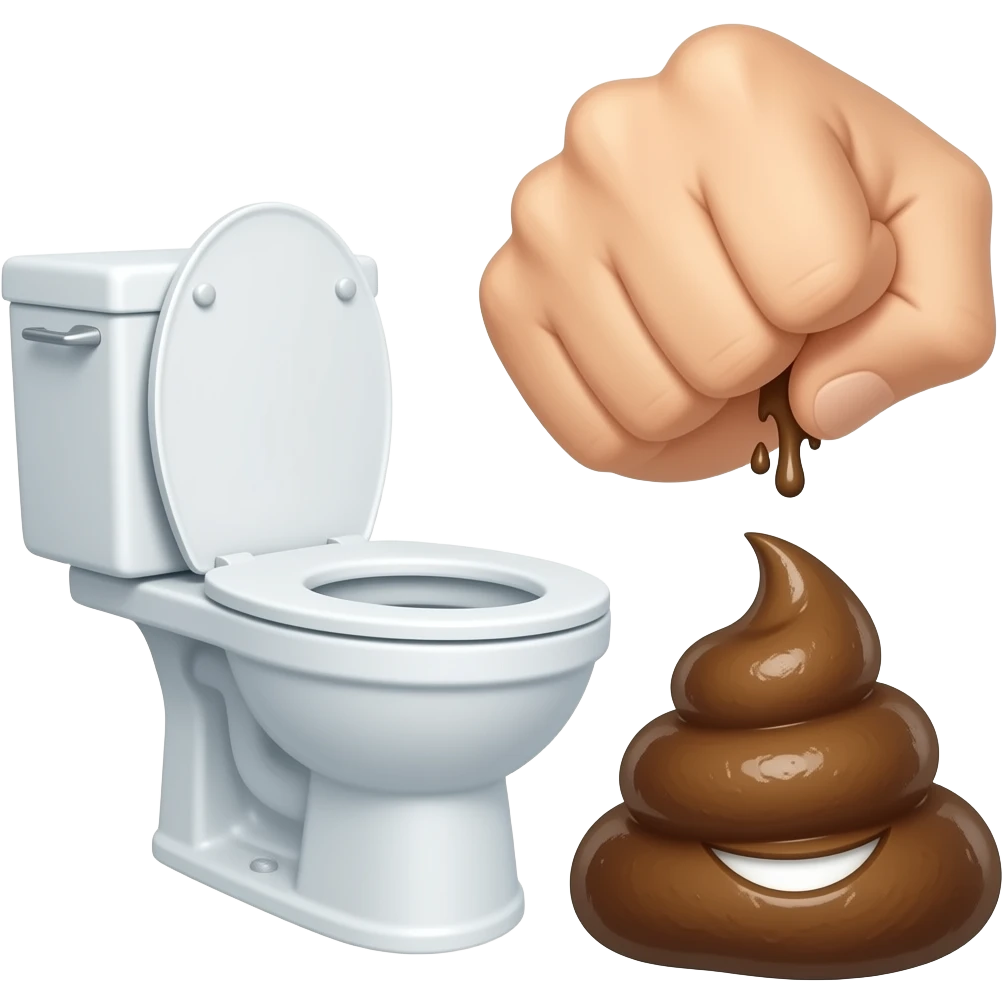 A toilet, taking a punch by a really strong poop emoji
