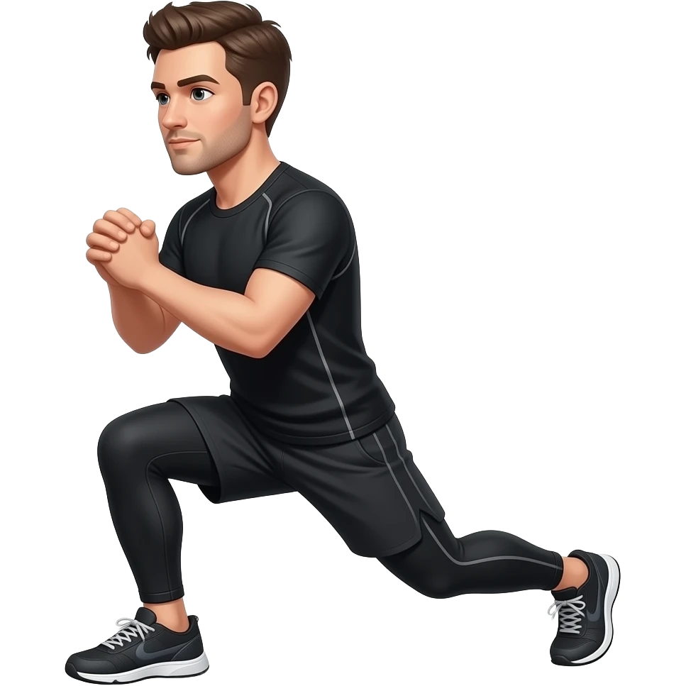 guy wearing all black workout top and tights doing lunge emoji