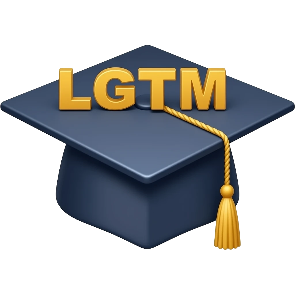 graduation hat with LGTM letters on the top.  LGTM letters printed on the top of the hat emoji