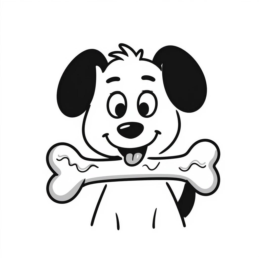 a black and white doodle of a dog eating something tasty emoji