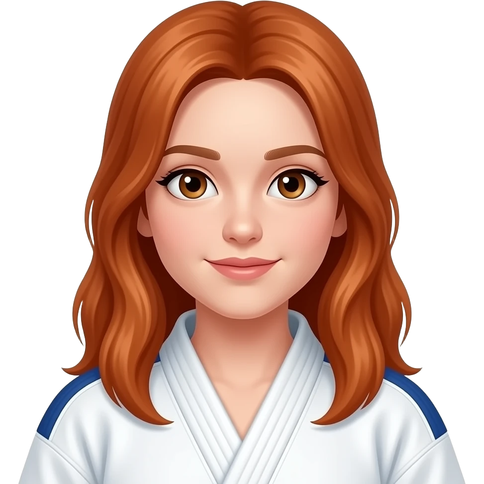 make an emoji that looks like a girl with long red hear 13 jears in the second in a judo suit emoji
