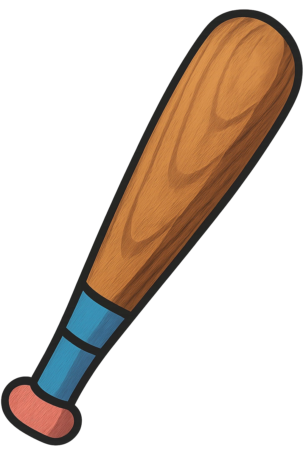 Make the baseball bat thicker and appear as realistic wood while maintaining the same style and transparent background. emoji