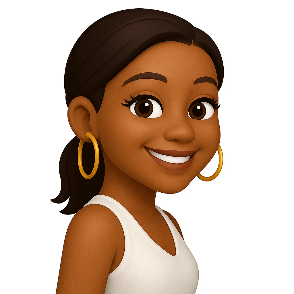 turn the second man in emoji style of the 1st image, match the facial features and match dressing style of the 2nd image, she is wearing white tank top lose, side pose emoji