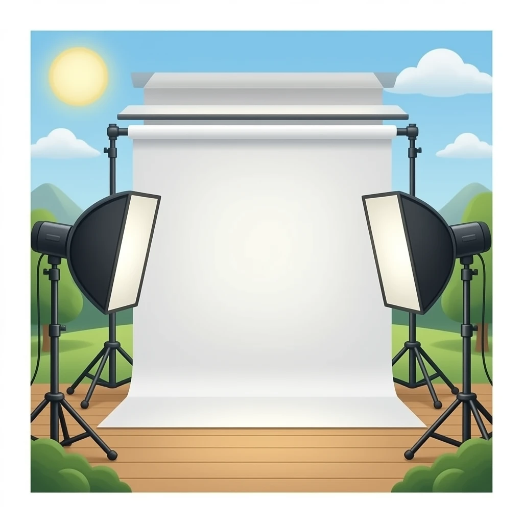 white photography studio with camera equipment emoji