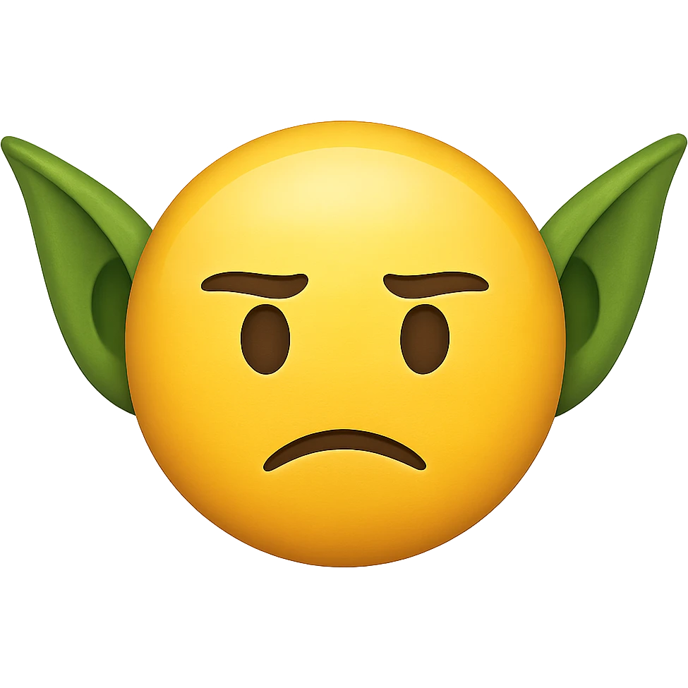 yellow face with green goblin ears emoji, digital illustration emoji
