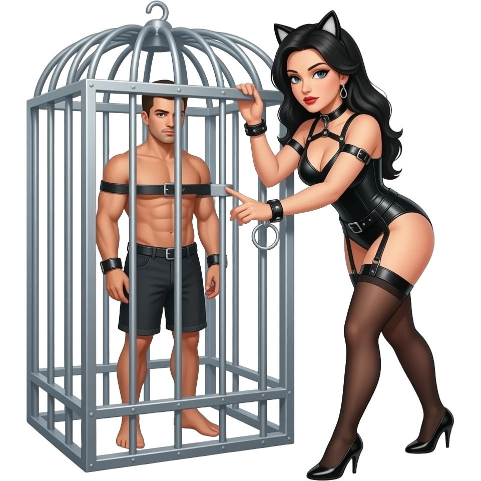 Black dominatrix teasing a White slave in chastity cage emoji