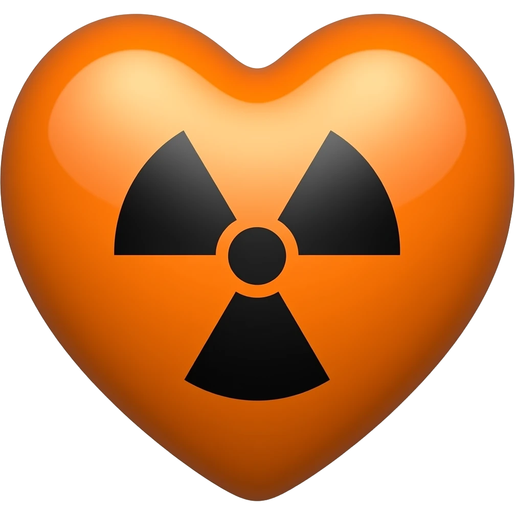 Black Radioactive symbol on orange heart emoji