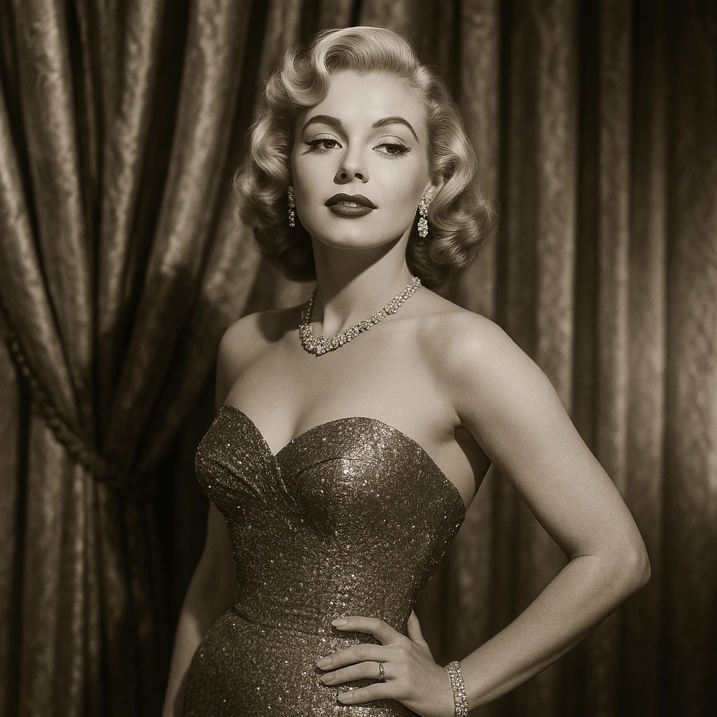 a glamorous Hollywood film star, classic 1950s style, elegant and iconic emoji
