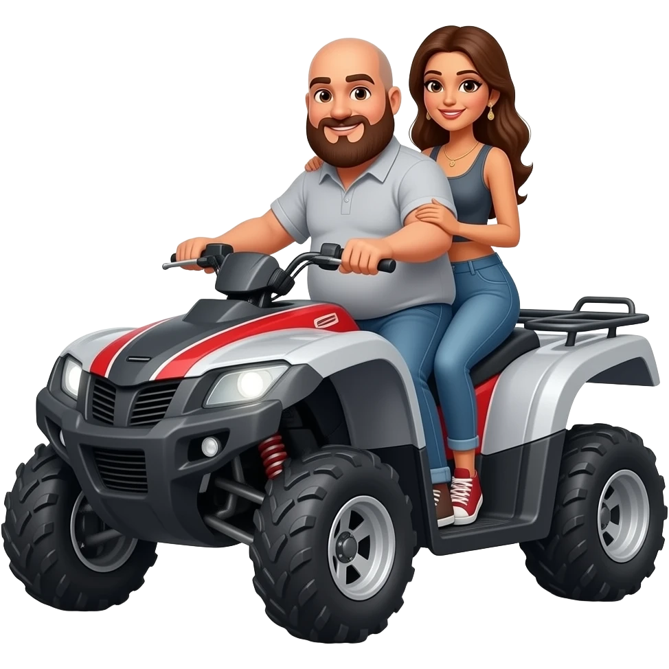 Sxs Grey and red can am maverick racing sxs with husband driving (he’s fat bald with really big beard)and wife that is Indian with brown hair emoji