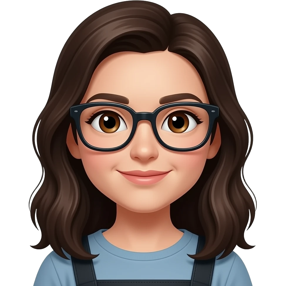 brunette with glasses and brown eyes taking picture emoji