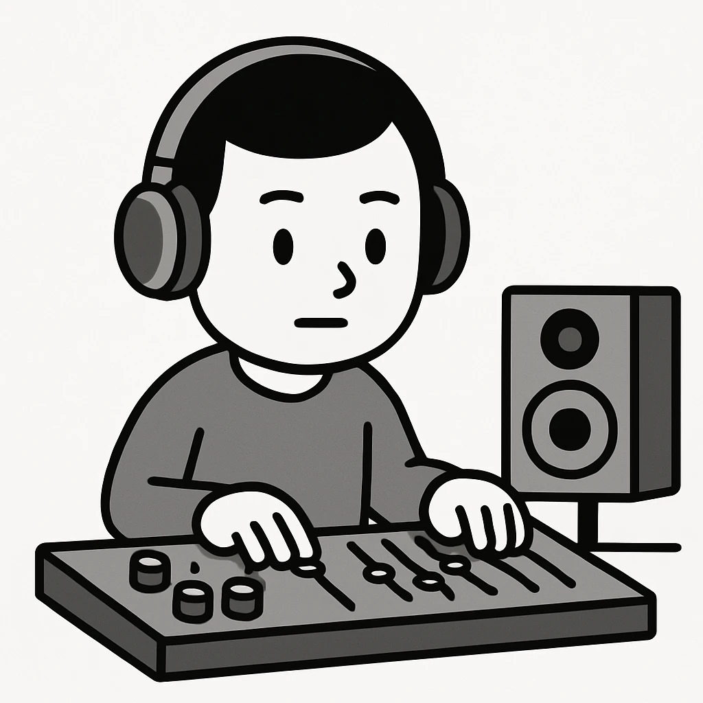 minimalist music producer at a mixing desk monochrome palette emoji
