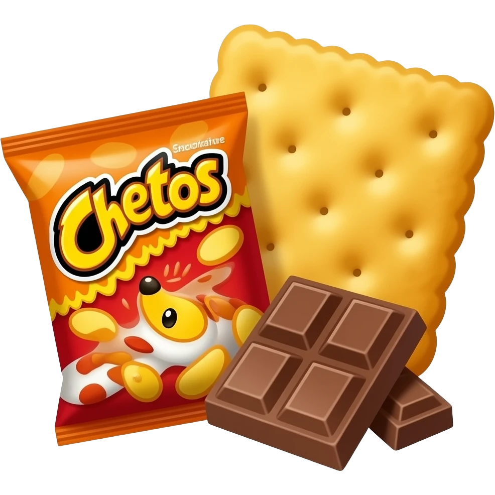 vector flat cheetos, crackers, chocolate together emoji