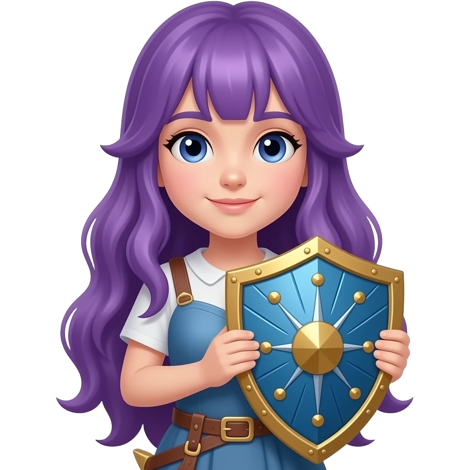 girl with long purple hair with a beautiful shield emoji