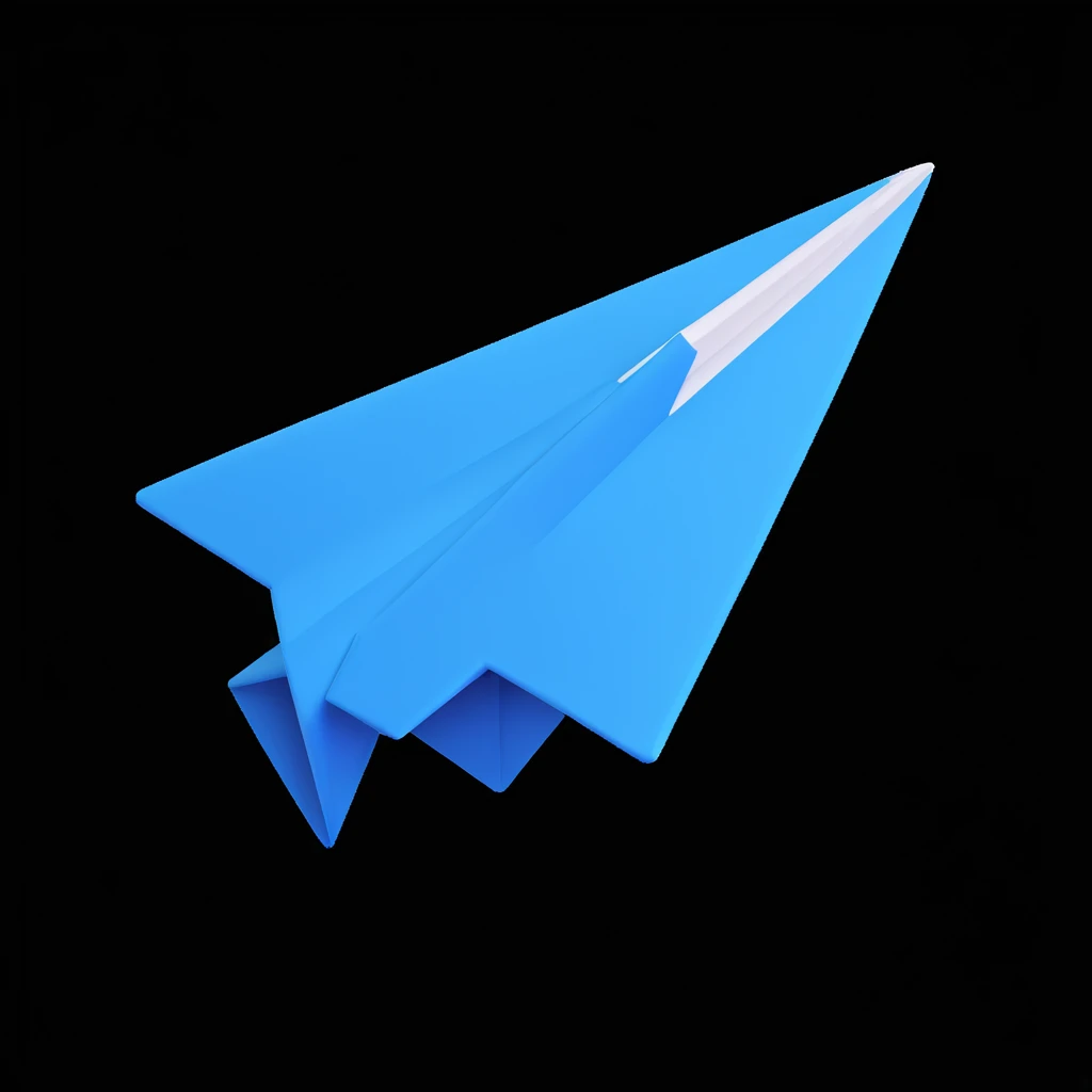 Telegram paper plane icon, 3D style, matte finish, blue and white, realistic lighting, on white background emoji