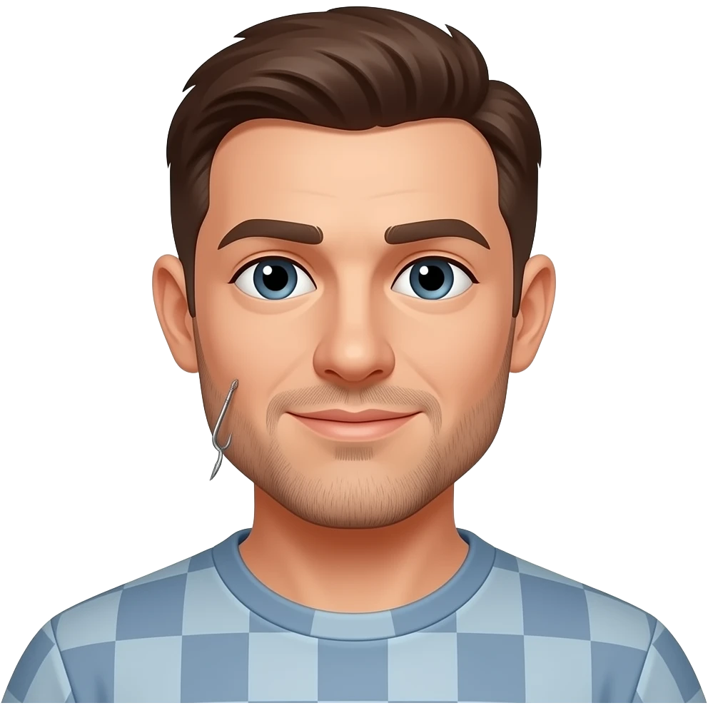 a guy with a small fishing hook in the side of his face his face emoji